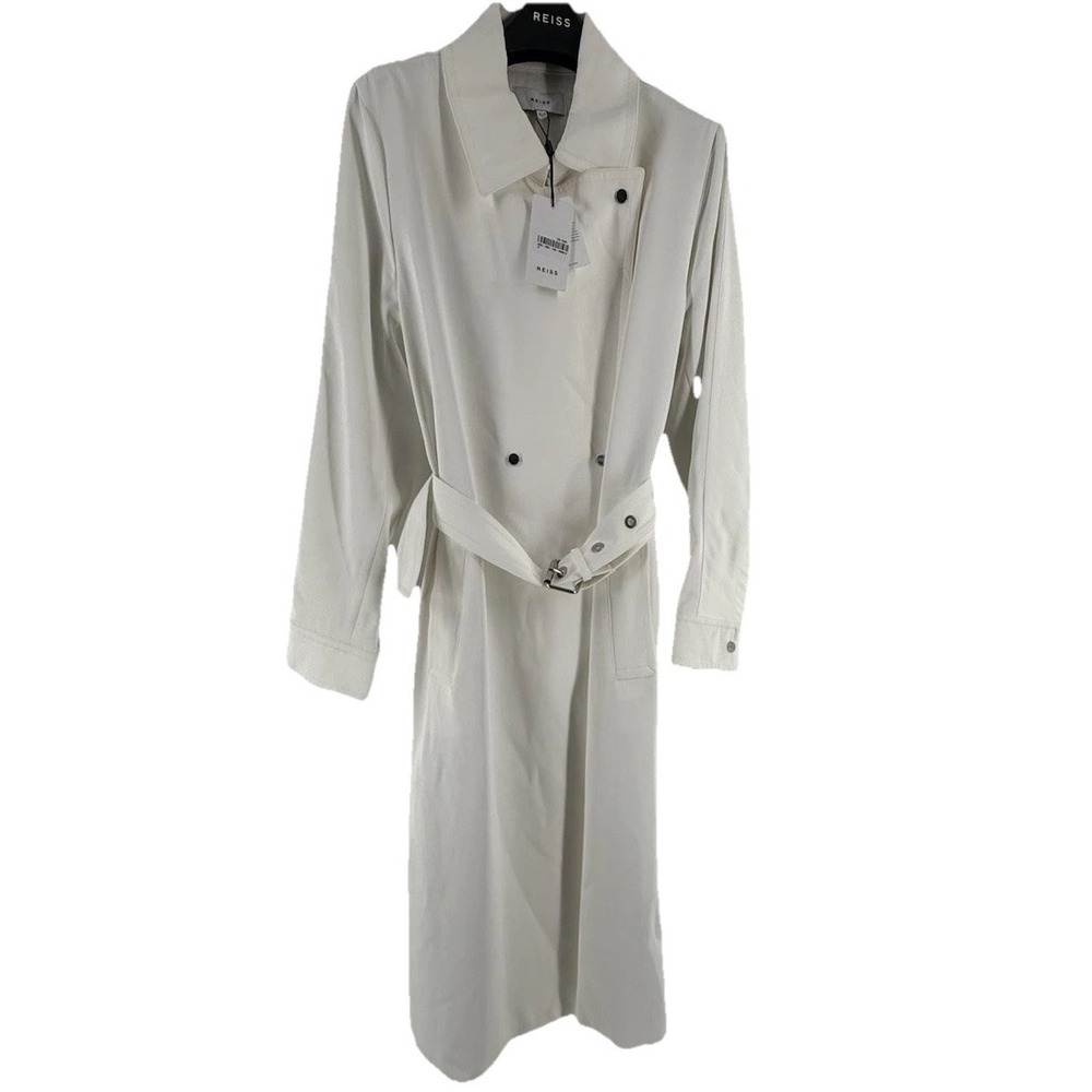 REISS NWT Retails $780 Florance Pleat Back White Viscose Trench Coat Jacket M